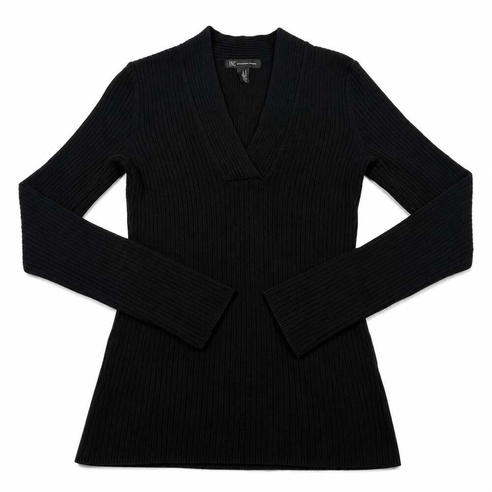 INC International Concepts Ribbed V-Neck Long Sleeve Sweater